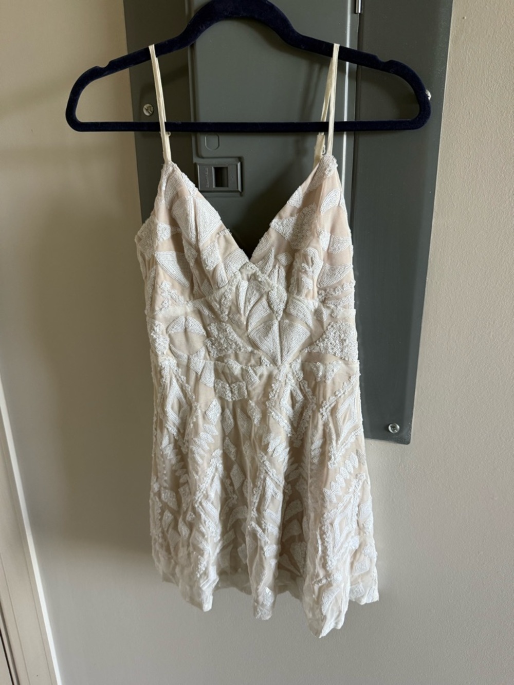 superdown Ivory-Beige Sequin Lace Mini Dress